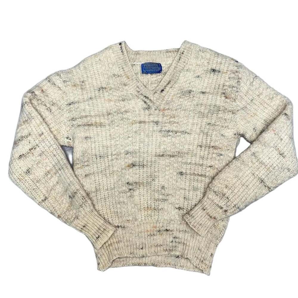 Pendleton V-Neck Wool Sweater Size M Cream Speckled Virgin Wool
